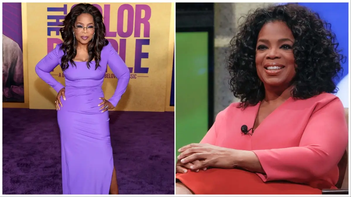 Oprah WInfrey shows off her weight loss in 2023 compared to her early years as a talk show host.
