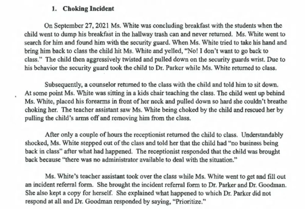 Example of behavioral issues of 6-year-old who shot his first grade teacher. (Screenshot of Special Grand Jury Report)