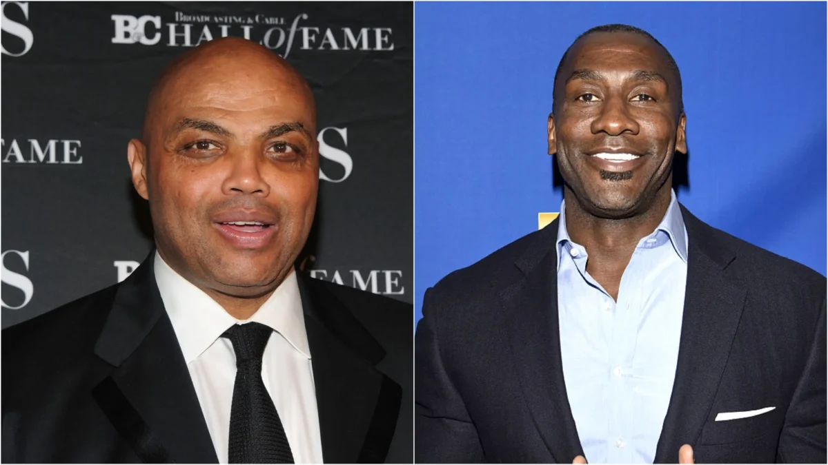 Charles Barkley tells Shannon Sharpe why Deadbeat's dad flew across the country to curse him out for failing Spanish, leaving him crying for two hours (Photo: Desiree Navarro/WireImage; Tim Mosenfelder/Getty Images)