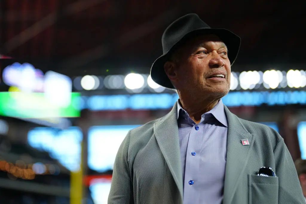 ARLINGTON, TX – OCTOBER 18: MLB Alumni Reggie Jackson looks on before Game 3 of the ALCS between the Houston Astros and Texas Rangers at Globe Life Field on Wednesday, October 18, 2023 in Arlington, Texas.  (Photo by Daniel Shirey/MLB Photos via Getty Images)