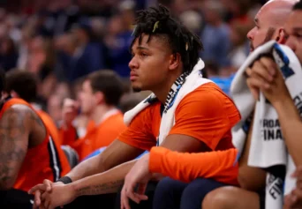 BOSTON, MASSACHUSETTS - MARCH 30: Terrence Shannon Jr. #0 of the Illinois Fighting Illini reacts after being defeated by the Connecticut Huskies the Elite 8 round of the NCAA Men's Basketball Tournament at TD Garden on March 30, 2024 in Boston, Massachusetts. (Photo by Michael Reaves/Getty Images)