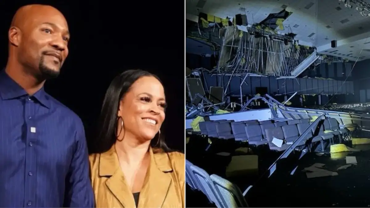 Pastor Keion Henderson and Shaunie warn of scammers after Hurricane Beryl damages Lighthouse Church's roof, forcing 'indefinite' closure