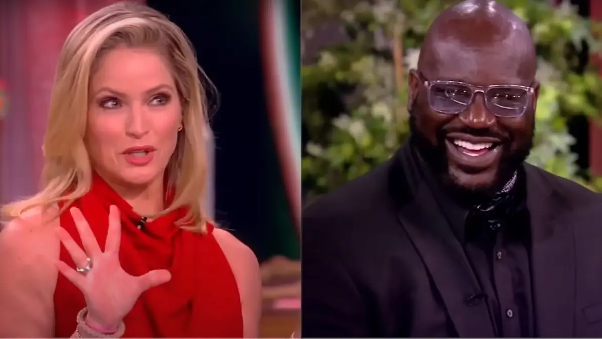 ‘The View’ Host Sara Haines and Shaquille O’Neal flirt awkwardly on live TV (Photos: The View / YouTube)