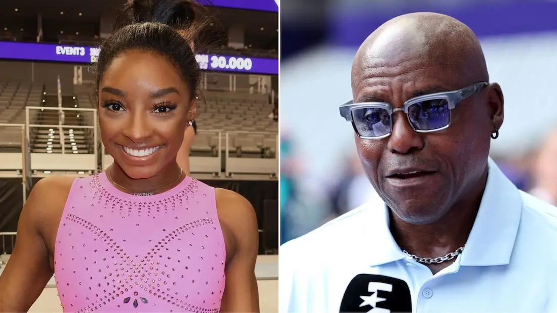 9x Olympic Gold Medalist Carl Lewis is sick of everyone overusing the word G.O.A.T (Photos: @Simone_Biles/X; Arturo Holmes/Getty Images)