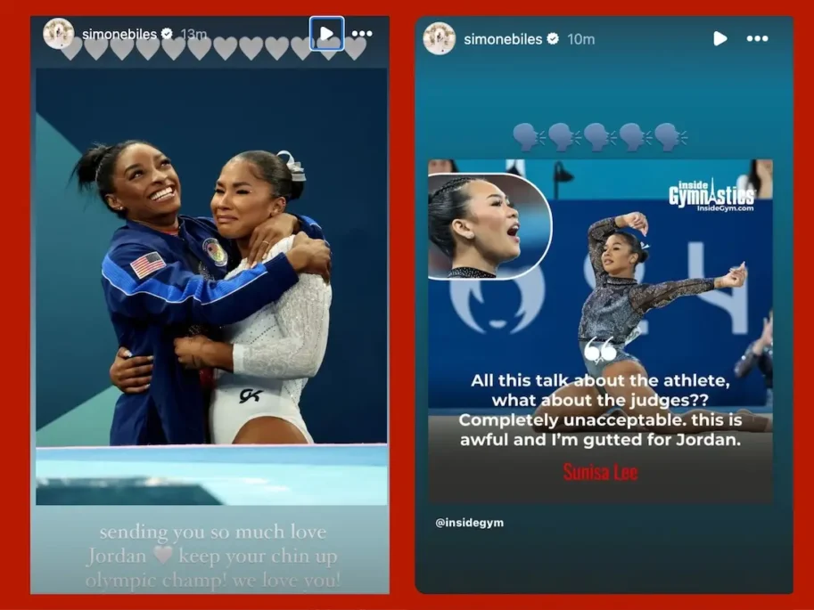 Simone Biles and Suni Lee show support for Jordan Chiles amid bronze medal controversy (Photos: @simonebiles / Instagram)