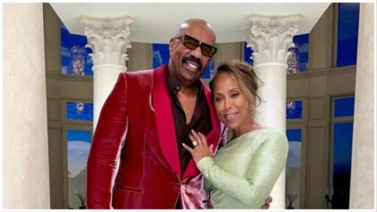 Steve Harvey defends his wife Marjorie following weeks of claims about their alleged divorce and her cheating with two of his staff members.