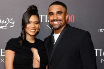 NEW YORK, NEW YORK - OCTOBER 24: (L-R) Bry Burrows and Jalen Hurts attend the 2023 TIME100 Next event at Second Floor on October 24, 2023 in New York City. (Photo by Mike Coppola/Getty Images for TIME)