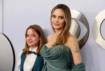 NEW YORK, NEW YORK - JUNE 16: (L-R) Vivienne Jolie-Pitt and Angelina Jolie attend the 77th Annual Tony Awards at David H. Koch Theater at Lincoln Center on June 16, 2024 in New York City. (Photo by Dia Dipasupil/Getty Images)