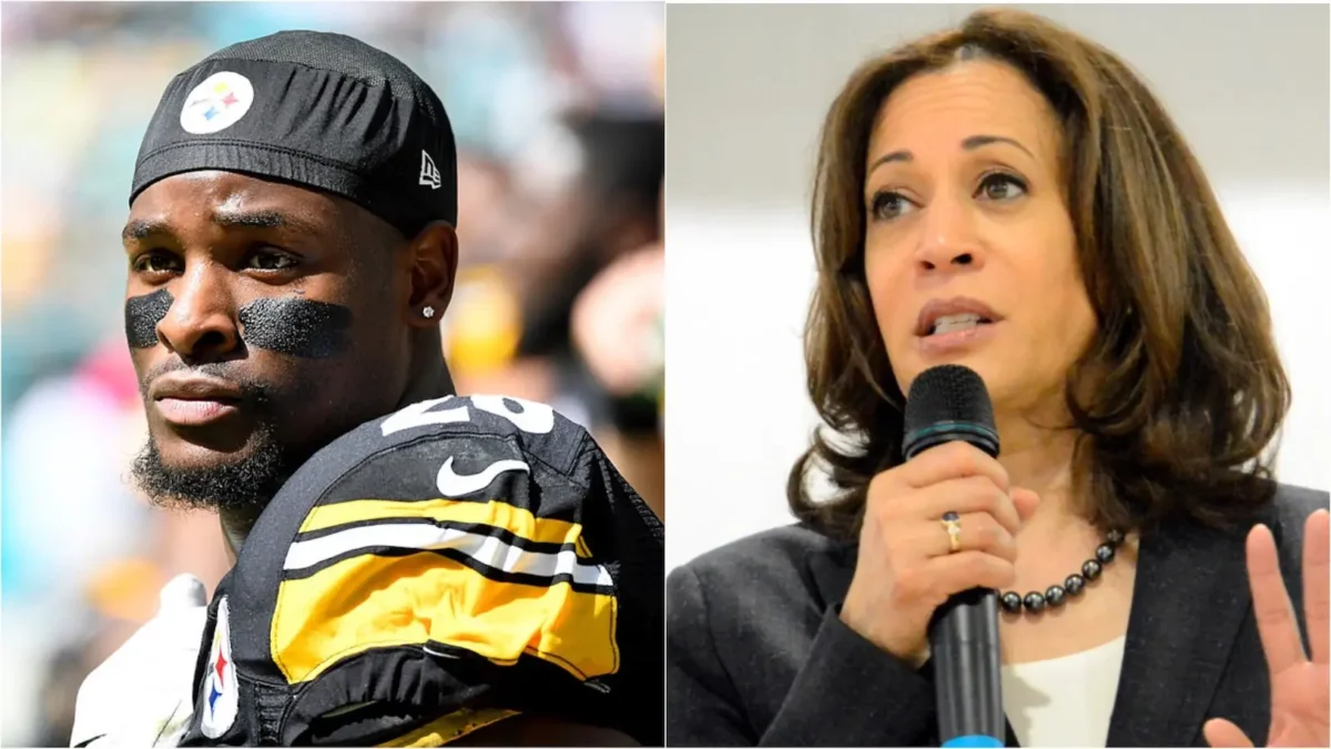 Le'Veon Bell slammed for harsh words against Kamala Harris (Photos: Ron Elkman/Sports Imagery/Getty Images; AP Photo/Meg Kinnard, file