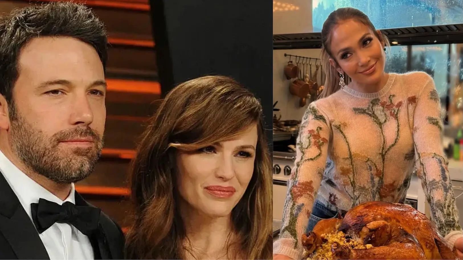 Ben Affleck and Jennifer Garner joined forces to serve food to the homeless for the Thanksgiving holiday while Jennifer Lopez opted for Friendsgiving with her girl friends. (Photo by Jon Kopaloff/FilmMagic; @jlo/Instagram)
