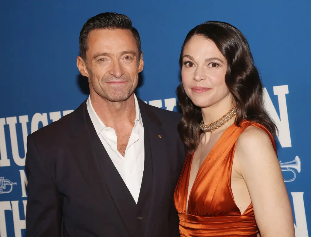 NEW YORK, NEW YORK - FEBRUARY 10: Hugh Jackman and Sutton Foster pose at the opening night of "The Music Man" on Broadway at The Winter Garden Theater on February 10, 2022 in New York City. (Photo by Bruce Glikas/FilmMagic)
