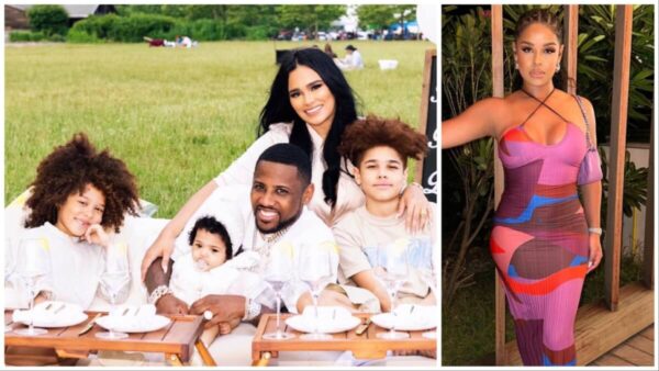 Emily B and Fabolous poses with their three children, daughter, Journey and sons, and Emily B's daughter, Taina Williams. 