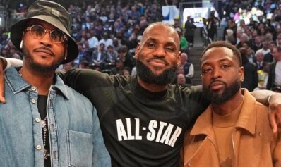 Carmelo Anthony, LeBron James, and Dwyane Wade at NBA All Star Weekend 2023 (Photo: @carmeloanthony / Instagram)