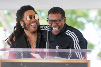 Lenny Kravitz and Denzel Washington at the star ceremony where Lenny Kravitz is honored with a star on the Hollywood Walk of Fame on March 12, 2024 in Los Angeles, California. (Photo by JC Olivera/Variety via Getty Images)