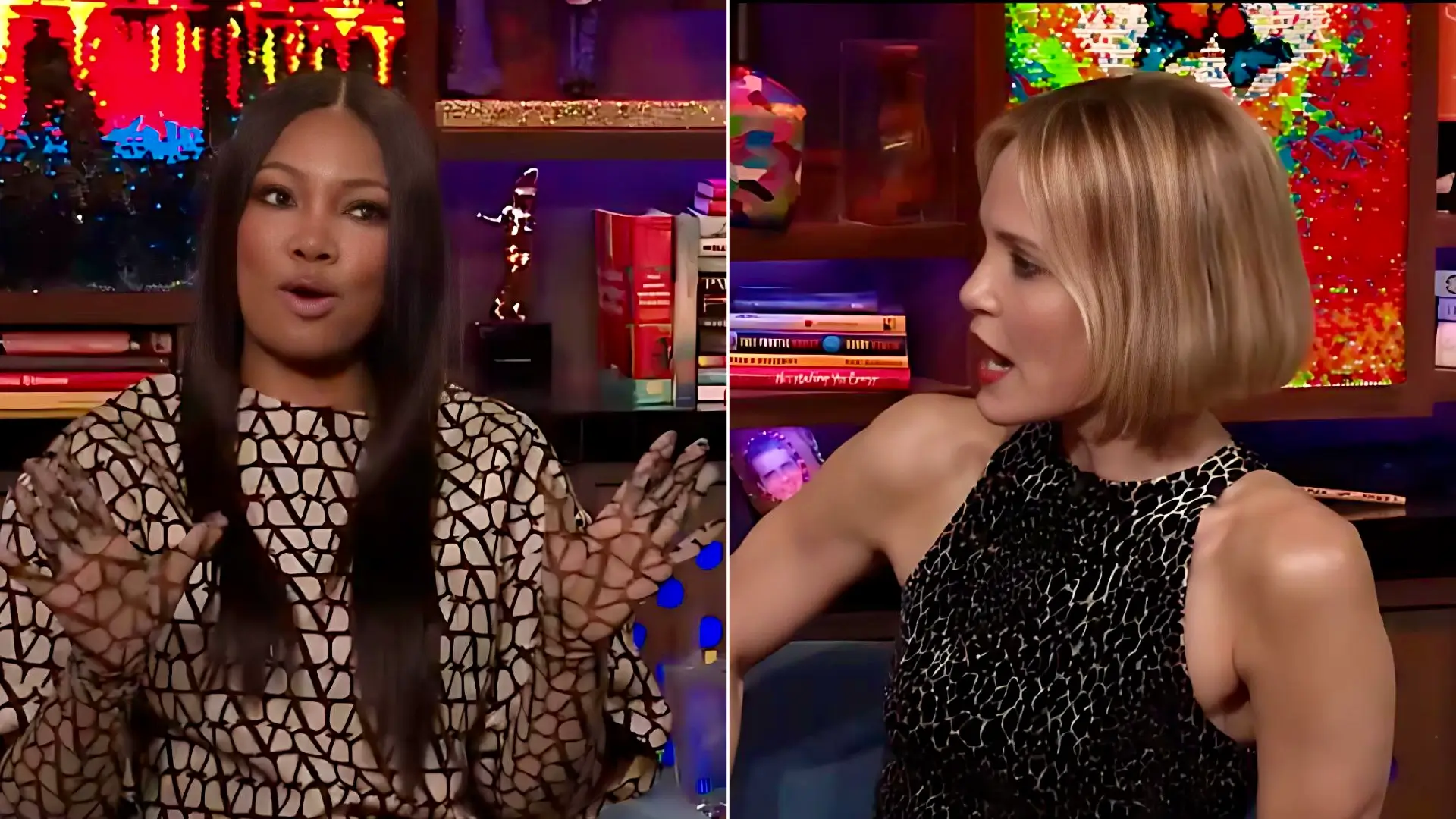 RHOBH's Garcelle Beauvais (L) Orders 'White Lotus' Star Leslie Bibb (R) to 'Back Up' During Tense Exchange (Screenshot: @BravoWWHL / X)