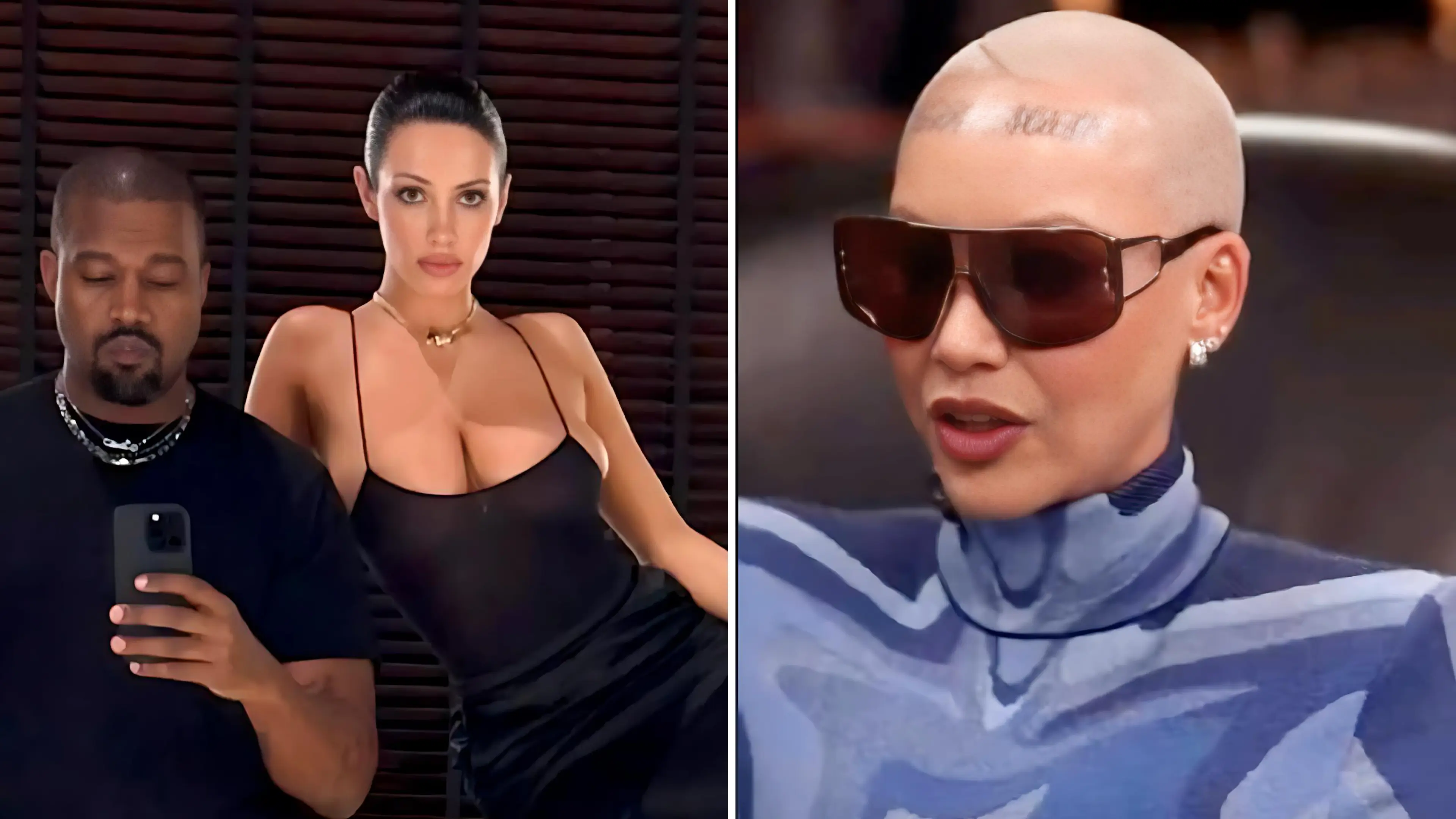 Amber Rose revealed that Kanye West dressed both her and Kim Kardashian in sexy outfits, just like he styles his current wife, Bianca Censori.(Photos: @kanyewest / Instagram ; Club Shay Shay / YouTube)
