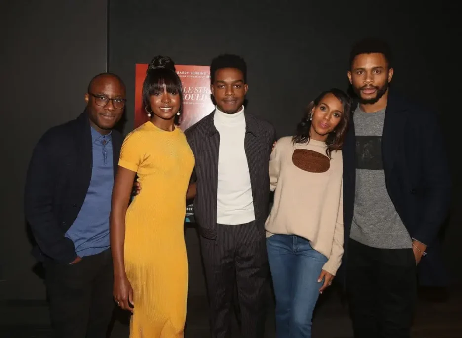 NEW YORK, NY - NOVEMBER 26:  (L-R) Writer/Director Barry Jenkins, Kiki Layne, Stephan James, Kerry Washington and Nnamdi Asomugha pose at a screening for Annapurna Pictures film "If Beale Street Could Talk" hosted by Kerry Washington at Landmark 57 Theatre on November 26, 2018 in New York City.  (Photo by Bruce Glikas/Getty Images)