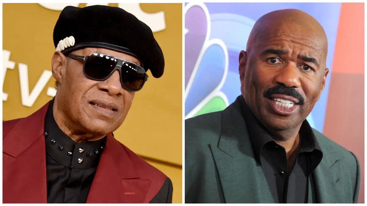 Stevie Wonder and Steve Harvey have 'play fight' following jokes about him being blind.