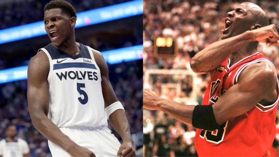 Here's Why Fans Say Anthony Edwards' Link-Up With Luka Doncic Channelled Michael Jordan and Larry Bird's 'Last Dance' Showdown (Photos: Matthew Stockman/Getty Images ; ROBERT SULLIVAN/AFP via Getty Images)