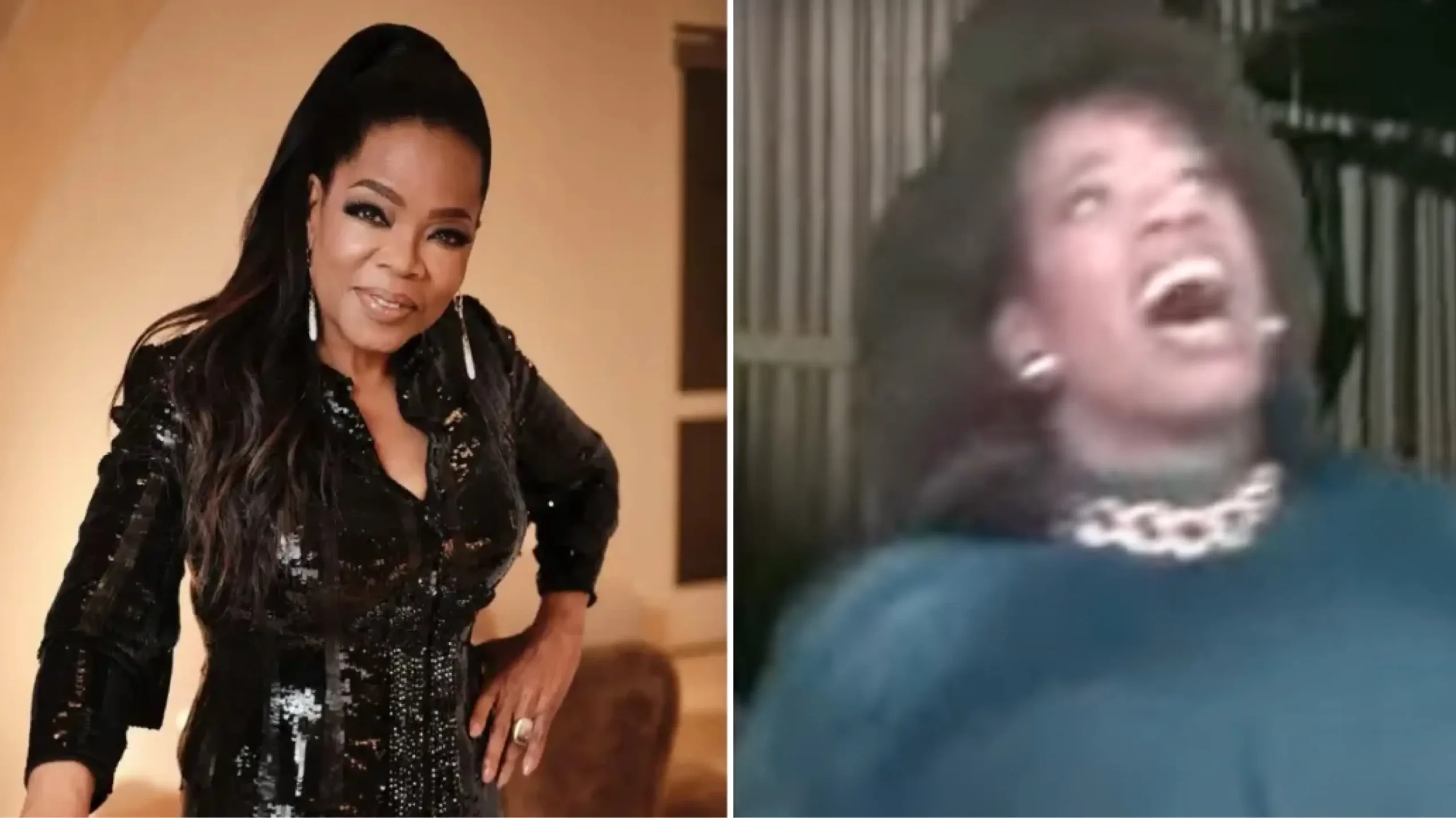 Oprah Winfrey (left) says Kim Wayans’ 1988 “In Living Color” skit of her eating until she bursts (right) was the “most hurtful” ridicule the former talk show host faced during that era. (Photos: @oprah/Instagram, In Living Color)