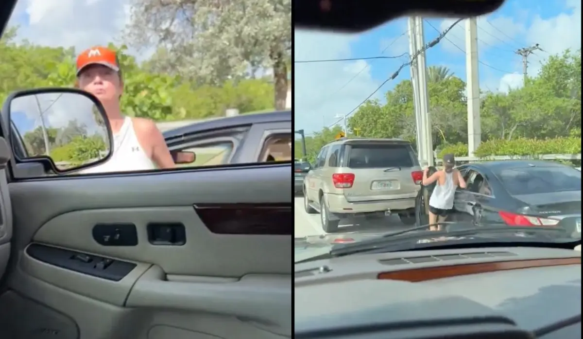 Drunk ‘Karen’ Goes Beserk While Berating Truck Driver and Forgets to Put Car In Park, Leading to Instant Karma