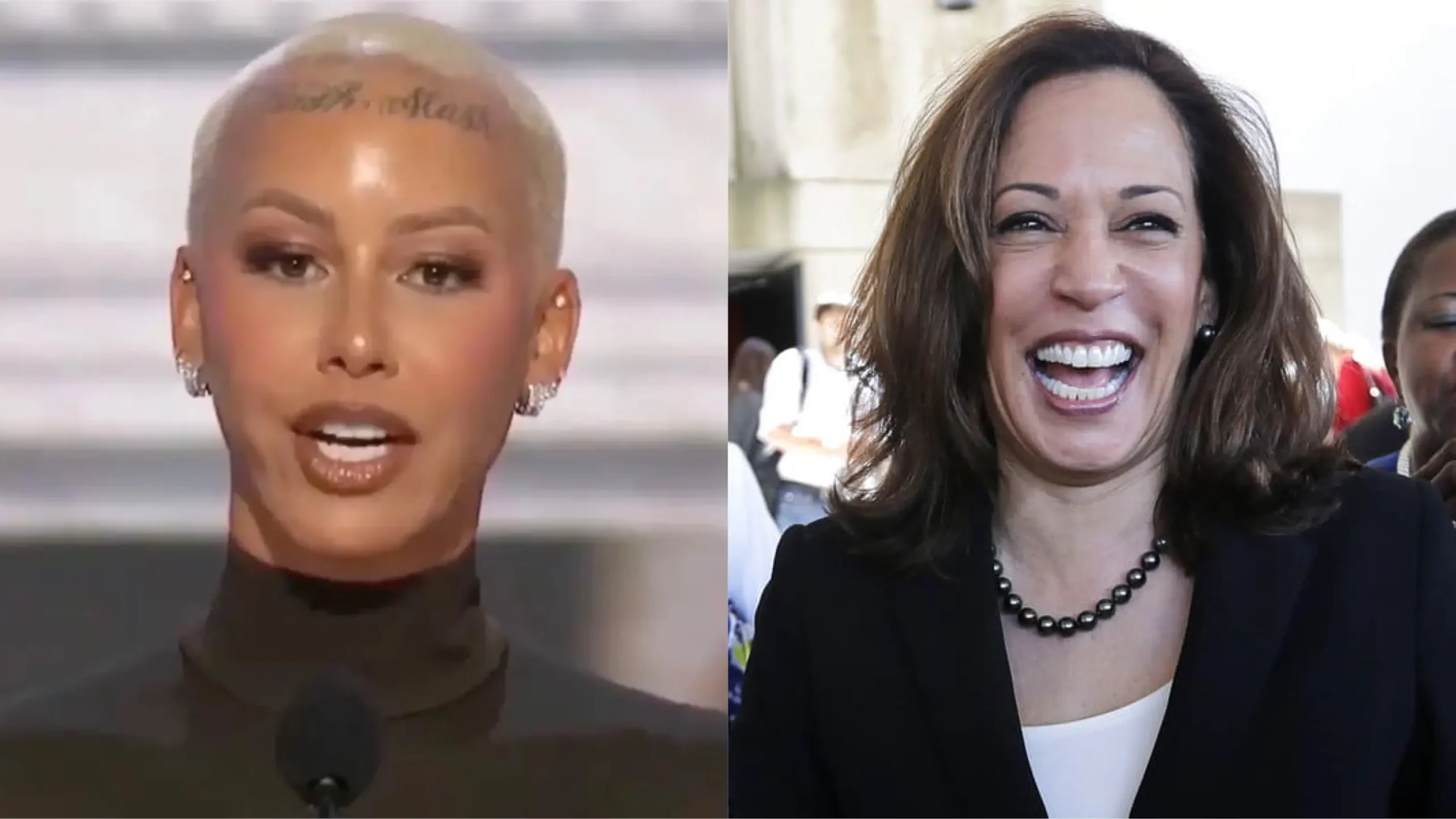 Amber Rose used social media to convince her 24.2 million followers not to vote for Kamala Harris (Photos: YouTube screenshot/WSVN; AP Photo/Lynne Sladky, File)