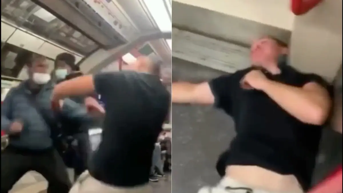 'They are worse than us': White man receives knockout blow for racist outburst on London Underground - video shows re-released