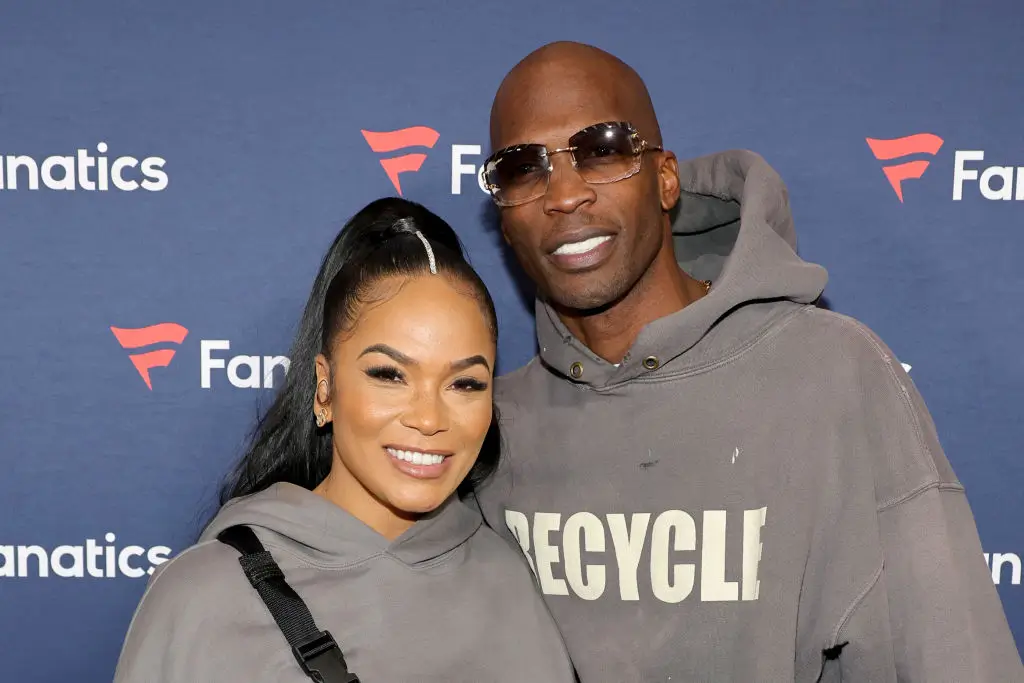 LAS VEGAS, NEVADA - FEBRUARY 10: (L-R) Sharelle Rosado and Chad 'Ochocinco' Johnson attend Michael Rubin's Fanatics Super Bowl party at the Marquee Nightclub at The Cosmopolitan of Las Vegas on February 10, 2024 in Las Vegas, Nevada. (Photo by Ethan Miller/Getty Images)
