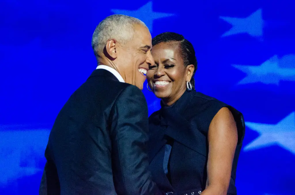 CHICAGO, ILLINOIS, UNITED STATES - AUGUST 20: Former US President Barack Obama and Michelle Obama attend the 2024 Democratic National Convention in Chicago, Illinois, United States on August 20, 2024 (Photo by Jacek Boczarski/Anadolu via Getty Images)