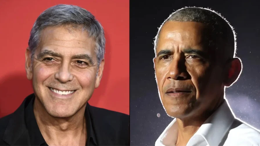 A gossip site claims actor George Clooney (above) is upset with former President Barack Obama for encouraging him to write explosive op-ed that supposedly led President Joe Biden to drop out of presidential election race this summer. (Photo by Jordan Strauss/Invision/AP, File; Joe Raedle/Getty Images)