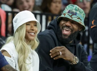 LAS VEGAS, NEVADA - JUNE 15: Savannah James (L) and NBA player LeBron James of the Los Angeles Lakers attend a game between the New York Liberty and the Las Vegas Aces at Michelob ULTRA Arena on June 15, 2024 in Las Vegas, Nevada. The Liberty defeated the Aces 90-82. NOTE TO USER: User expressly acknowledges and agrees that, by downloading and or using this photograph, User is consenting to the terms and conditions of the Getty Images License Agreement. (Photo by Ethan Miller/Getty Images)