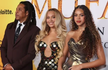 HOLLYWOOD, CALIFORNIA - DECEMBER 09: (L-R) Jay-Z Beyoncé, and Blue Ivy Carter attend the Los Angeles premiere of Disney's "Mufasa: The Lion King" at Dolby Theatre on December 09, 2024 in Hollywood, California. (Photo by Amy Sussman/WireImage)