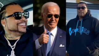 (L) Demetrius "Big Meech" Flenory , (C) President Joe Biden, (R) Terry "Southwest Tee" Flenory (Photos: @bmfbigmeech/Instagram; Andrew Harnik/Getty Images; @southwest263/Instagram)