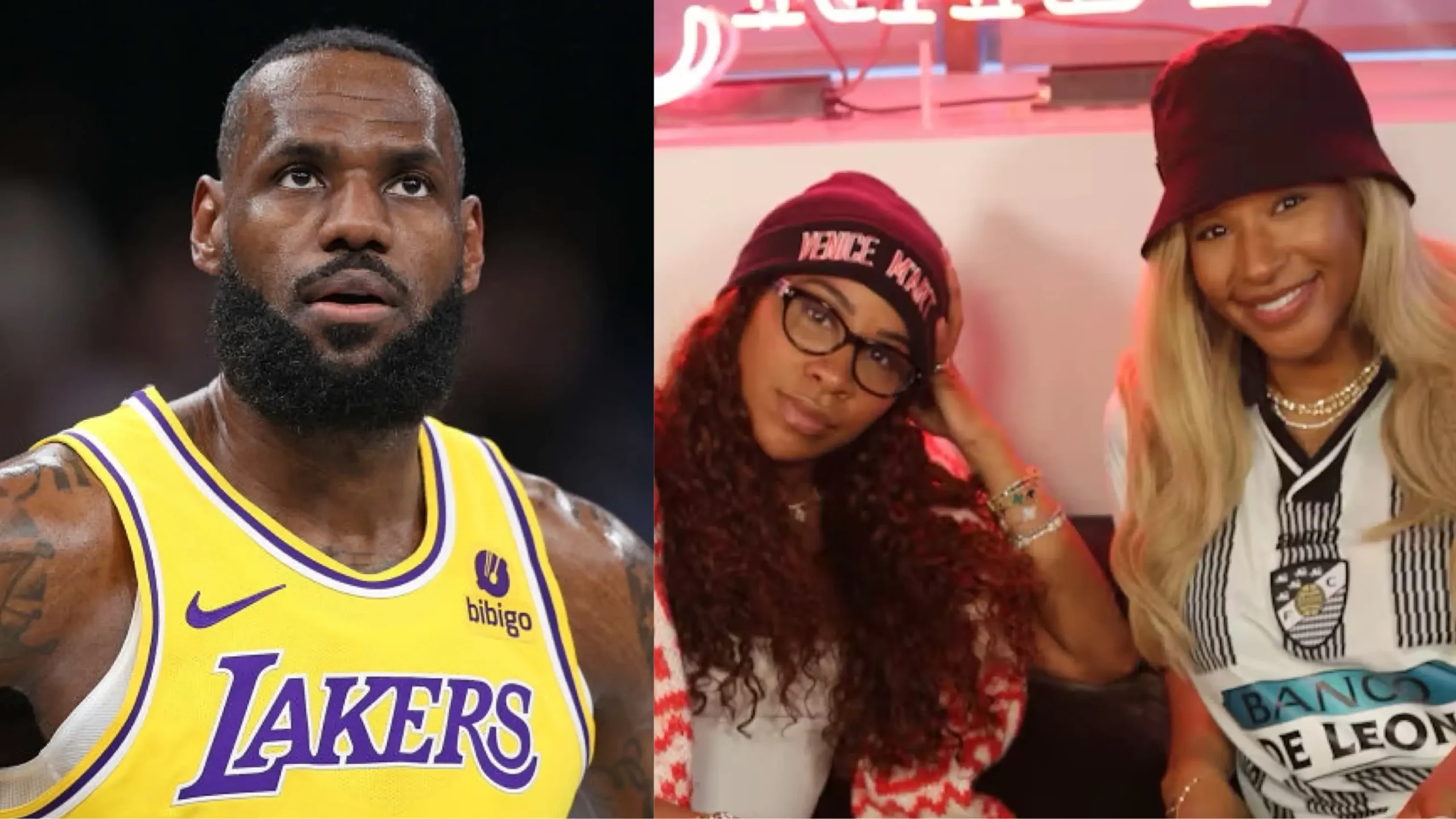 Savannah James fans hit co-host April McDaniel with the side-eye after she smiles a little too hard when LeBron James calls in to the podcast (Photos: Justin Ford/Getty Images; Instagram/ @everybodyscrzy)
