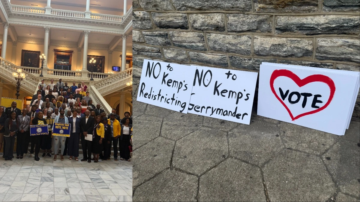 Community members came together to protest the potential redistricting of Georgia's legislative map.