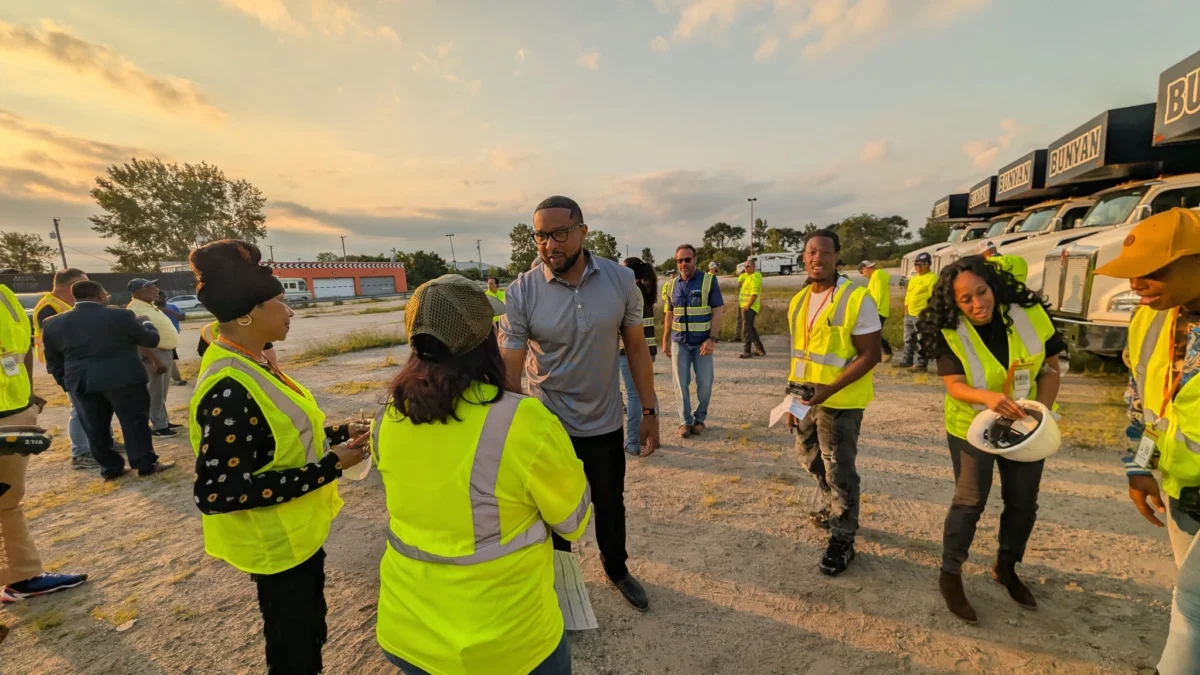 Mayor Eddie Melton met with volunteers as NIPSCO works to get the power back on.