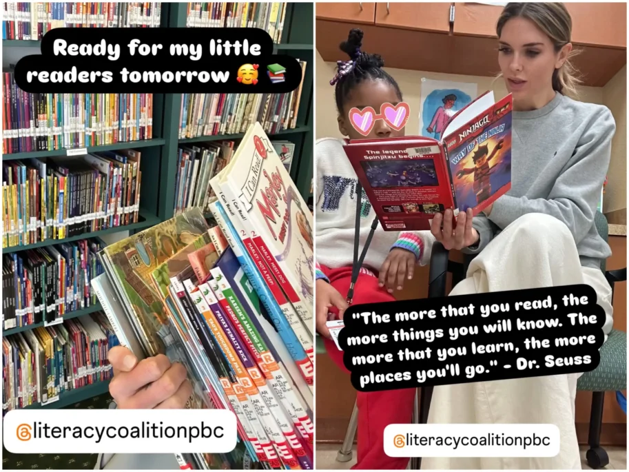 Bettina Anderson partners with Literacy Coalition of PBC in Florida to read to children (Photos: @bettina_anderson/Instagram)
