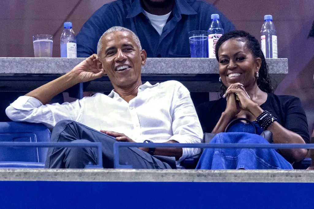 Michelle Obama is spotted out with her brother Craig Robinson for a night for dinner is Hollywood. (Photo by COREY SIPKIN/AFP via Getty Images)