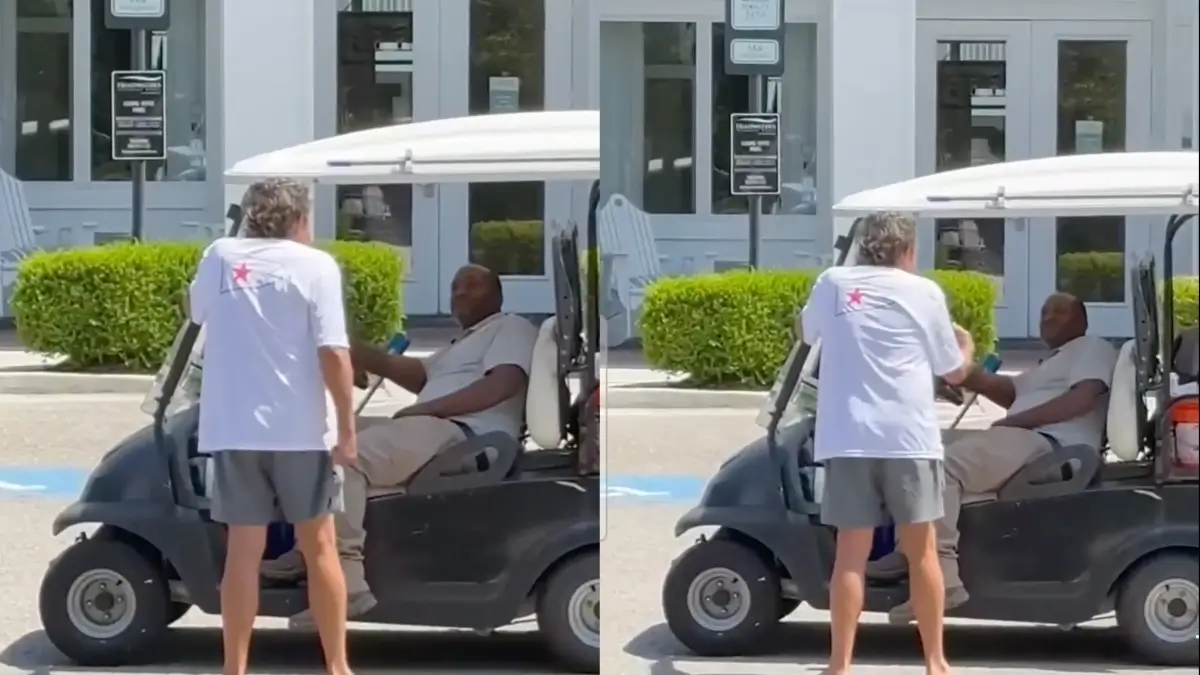 White Man Sucker Punches Black Hospitality Worker Sitting in Cart Instantly Learns About a Two-Piece