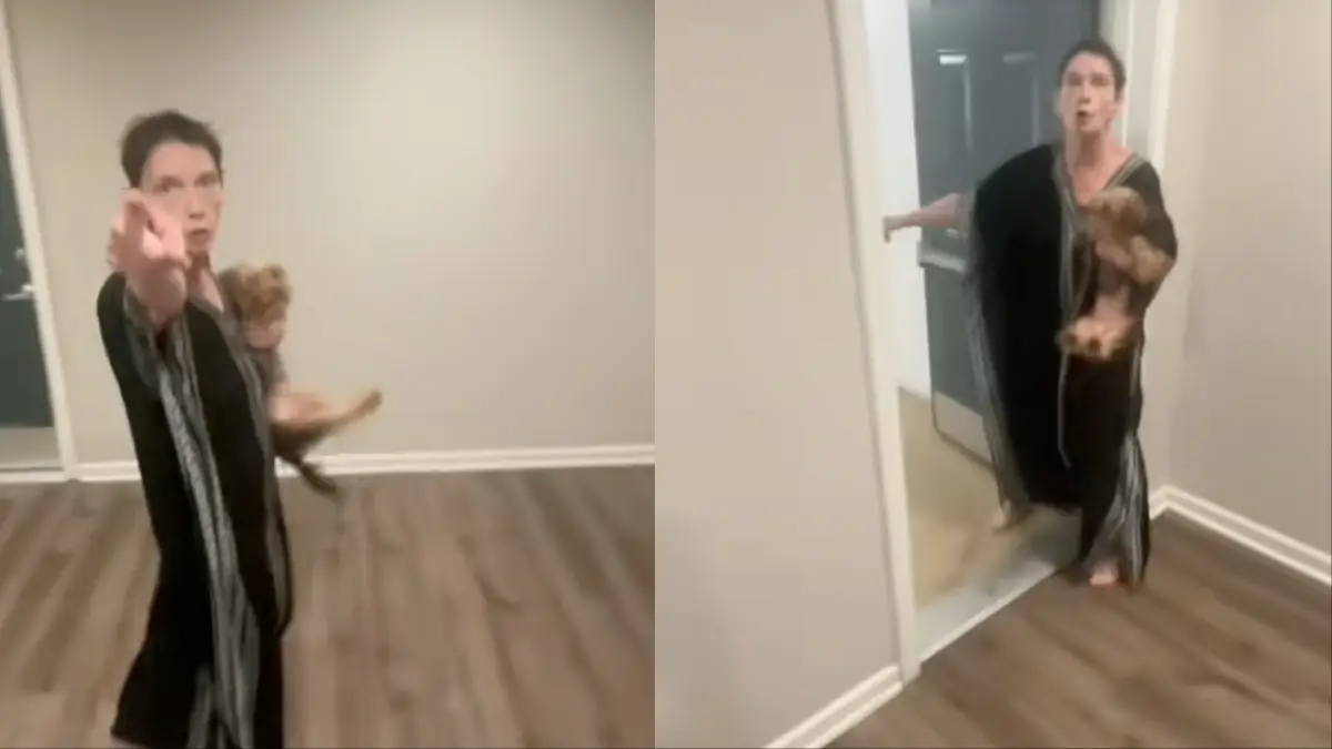 ‘Murder Me! Murder Me!’: Viral Video Shows White Woman Screaming at Neighbor's Black Boyfriend, Clutching Terrified Dog, Before Cops Get Involved