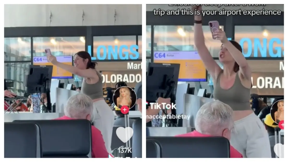 White Woman Completely Spirals at Airport Over Delays, Then Viewers Spot a Black Man’s Reaction In the Background and Lost It White Woman Completely Spirals at Airport Over Delays, Then Viewers Spot a Black Man’s Reaction In the Background and Lost It